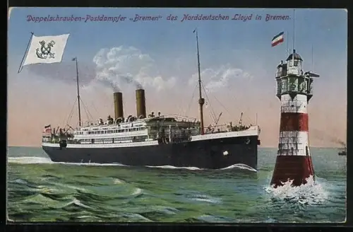 AK Dampfer Bremen am Leuchtturm, Passagierschiff