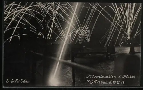 AK Wilhelmshaven, Illumination der Flotte 10.11.1918, Kriegsschiff
