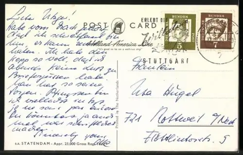 AK Passagierschiff S.S. Statendam in voller Fahrt