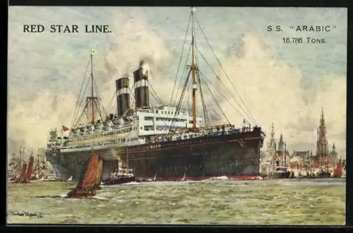 Künstler-AK Passagierschiff S. S. Arabic läuft in den Hafen ein, Red Star Line