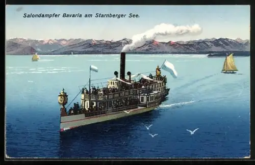 AK Dampfer Bavaria auf dem Starnberger See unterwegs