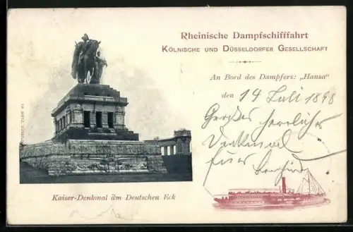 AK Dampfer Hansa auf dem Rhein