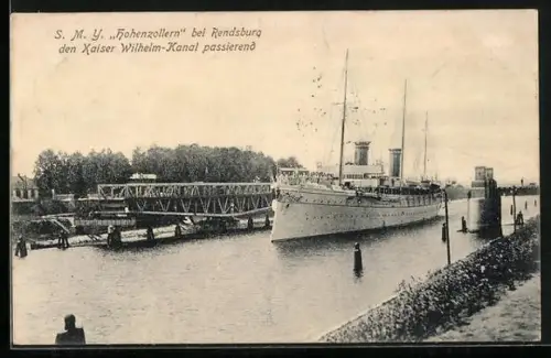AK SMY Hohenzollern den Kaiser Wilhelm-Kanal passierend