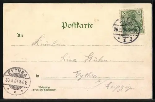 Lithographie Auswanderer-Dampfer und Segelboot begegnen sich auf See