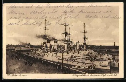 AK Wilhelmshaven, Kriegsschiffe in der neuen Hafeneinfahrt