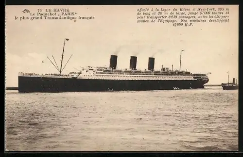 AK Passagierschiff Paris auf See