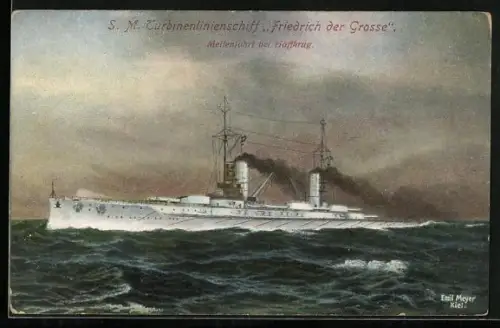 AK S.M. Turbinenlinienschiff Friedrich der Grosse, Meilenfahrt bei Haffkrug, Kriegsschiff