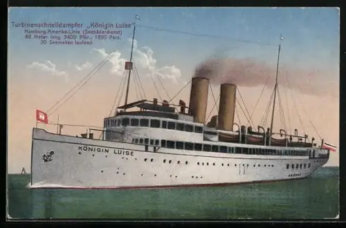 AK Turbinenschnelldampfer Königin Luise der Hamburg-Amerika-Linie, Passagierschiff