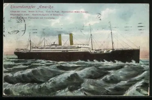 AK Passagierschiff Amerika auf hoher See