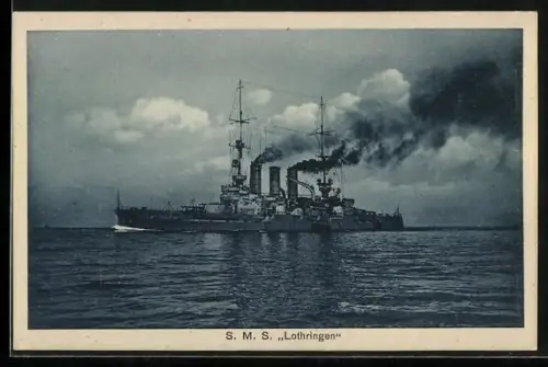 AK Kriegsschiff SMS Lothringen in Fahrt