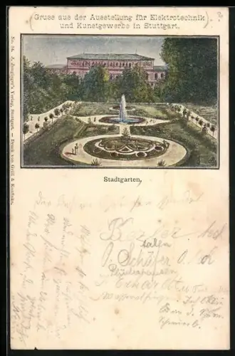 AK Stuttgart, Ausstellung für Elektrotechnik und Kunstgewerbe, Stadtgarten