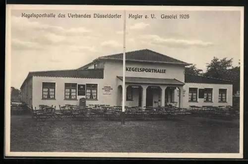 AK Düsseldorf, Gesolei 1926, Kegelsporthalle des Verbandes Düsseldorfer Kegler e. V.