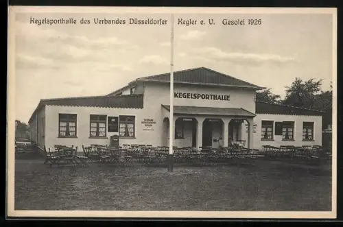 AK Düsseldorf, Gesolei 1926, Kegelsporthalle des Verbandes Düsseldorfer Kegler e. V.