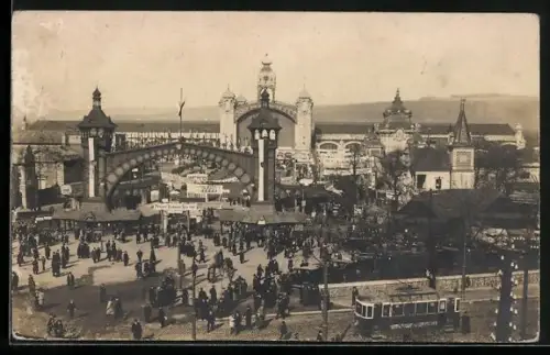 AK Prag, Strassenbahn am Ausstellungsgelände