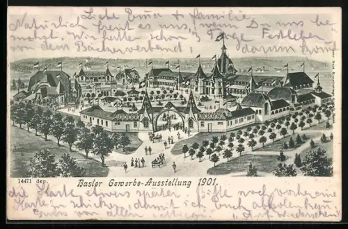 Lithographie Basel, Gewerbe-Ausstellung 1901, Blick auf das Ausstellungsgelände