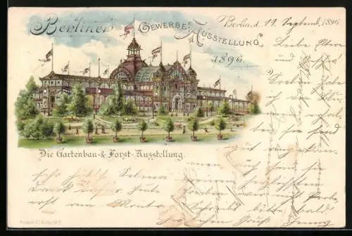 AK Berlin, Gewerbe-Ausstellung 1896, Gartenbau- & Forst-Ausstellung