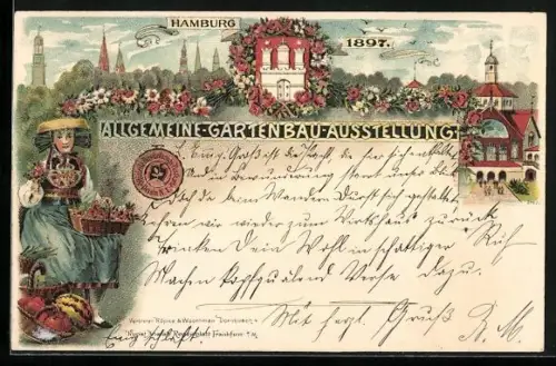 Lithographie Hamburg, Allgemeine Gartenbau-Ausstellung 1897