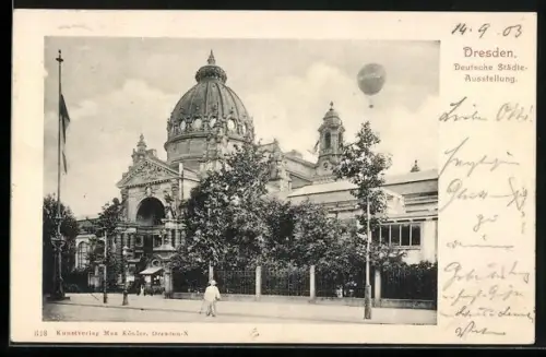 AK Dresden, Deutsche Städte-Ausstellung, Brillant Ballon in der Luft