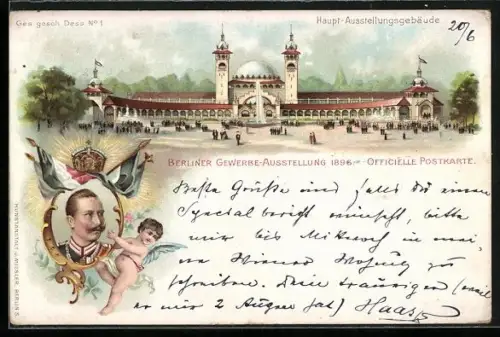 Lithographie Berlin, Berliner Gewerbe-Ausstellung 1896, Haupt-Ausstellungsgebäude