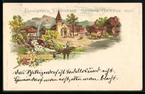 Lithographie Genéve, Exposition Nationale Suisse 1896, Village Suisse