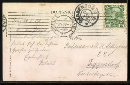 AK Prag / Praze, Jubilejni Výstava v Praze 1908, Ausstellung 1908, Frau blickt auf die Stadt, Jugendstil