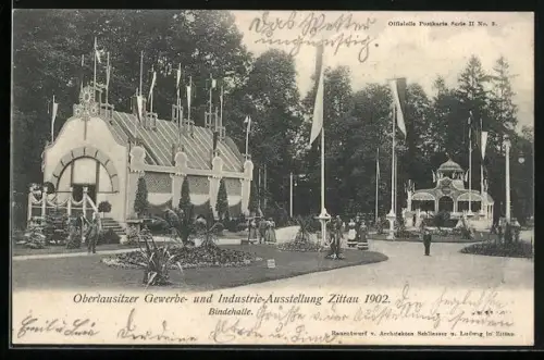AK Zittau, Gewerbe- und Industrie-Ausstellung 1902, Partie an der Bindehalle