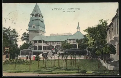 AK Zwickau, Das Teich-Café auf dem Ausstellungsgelände