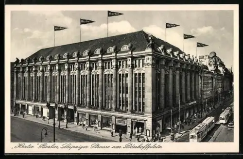 AK Berlin, Kaufhaus Hertie, Dönhoffplatz, Strassenbahn