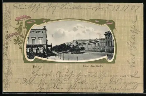 Lithographie Berlin, Unter den Linden, Passepartout