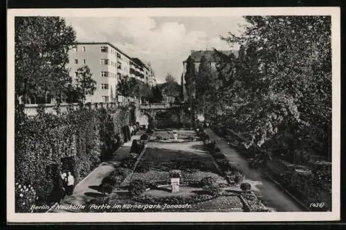 AK Berlin-Neukölln, Partie im Körnerpark, Jonasstrasse