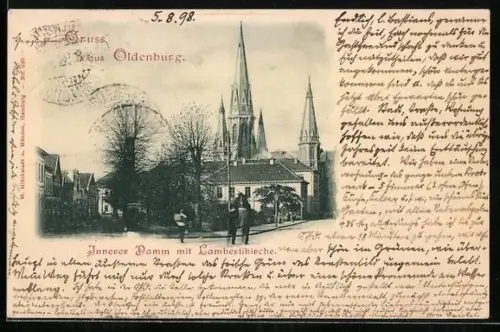 AK Oldenburg / Grossh., Innerer Damm mit Lambertikirche