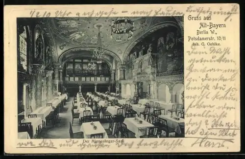AK Berlin-Tiergarten, Gasthof Alt-Bayern in der Potsdamerstrasse 10 /11, Der Minnesänger-Saal