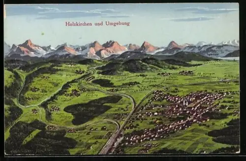 Künstler-AK Holzkirchen / Obb., Teilansicht mit Darching, Weyarn und Laindern