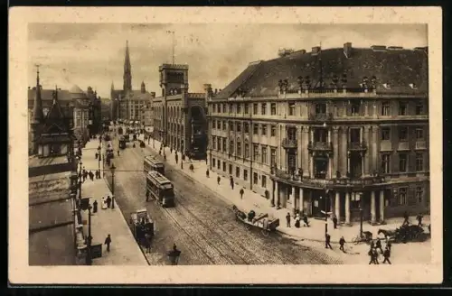 AK Berlin, Sparkasse am Mühlendamm mit Strassenbahn