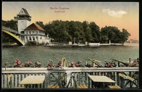 AK Berlin-Treptow, Abtei-Insel mit Cafe