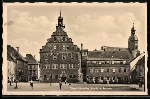 AK Dippoldiswalde, Markt mit Rathaus