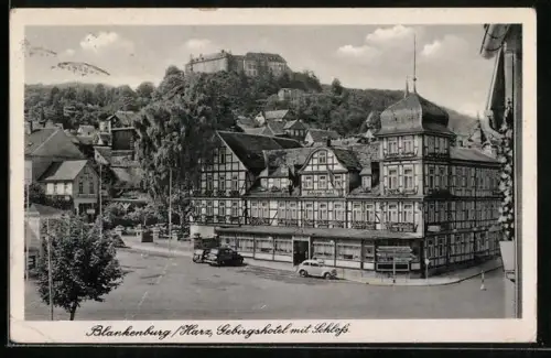 AK Blankenburg / Harz, Gebirgshotel mit Schloss