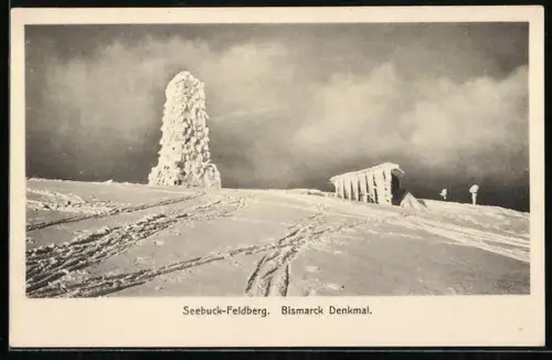 AK Seebuck-Feldberg, Bismarck-Denkmal im Schnee