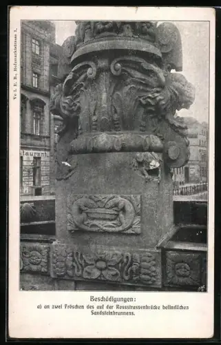 AK Berlin, Beschädigungen: an zwei Fröschen des auf der Rossstrassenbrücke befindlichen Sandsteinbrunnens