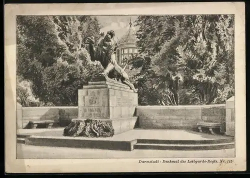 AK Darmstadt, Denkmal des Leibgarde-Regts. Nr. 115