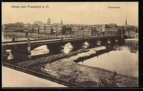 AK Frankfurt a. O., Panorama mit Brücke