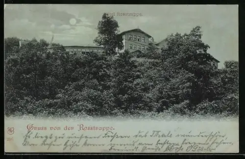 Mondschein-AK Rosstrappe, Hotel Rosstrappe