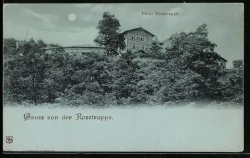 Mondschein-AK Thale, Hotel Rosstrappe