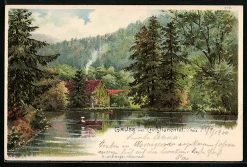 Lithographie Wernigerode, Partie im Christianenthal