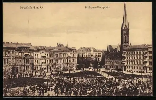 AK Frankfurt a. O., Hohenzollernplatz mit Kirche