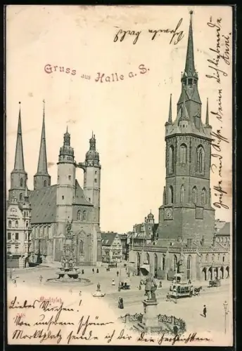 AK Halle a. S., Kirche mit Pferdebahn