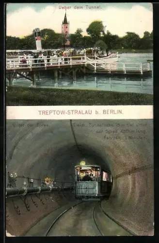 AK Berlin-Stralau, U-Bahn unter der Spree, Dampfer-Anlegestelle auf der Spree