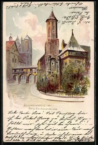 Künstler-AK Braunschweig, an der Burg Dankwarderode