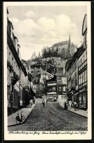AK Blankenburg im Harz, Obere Tränkestrasse mit Kirche und Schloss