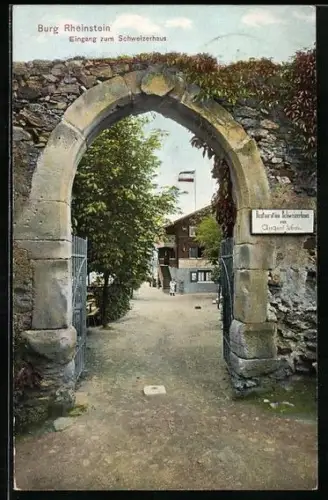 AK Burg Rheinstein, Eingang zum Gasthaus Schweizerhaus